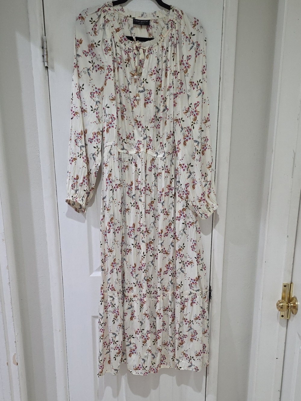 Lane Bryant Cream Floral Maxi Dress with Pink & Green Accents